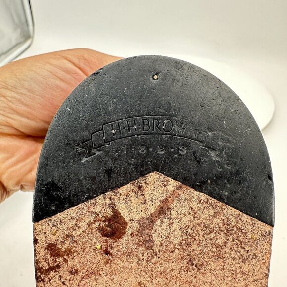 HH Brown Men Size 10.5D Brown Leather Cap Toe Brogue Oxford Dress Shoes - Picture 12 of 13